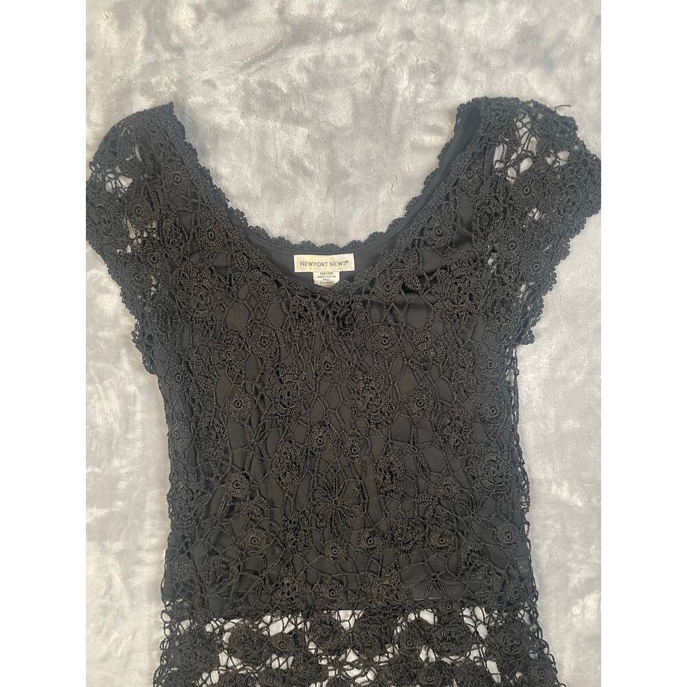 Vintage y2k black crochet longline layered top Newport News M blouse babydoll - Picture 5 of 9